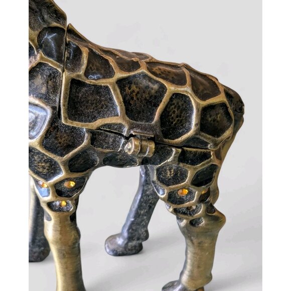 Hinged Enamel Giraffe Trinket Box Magnetic Closure Rhinestone Jeweled Green Eyes - Picture 9 of 11